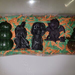 HALLOWEEN RESIN FIGURINES 5PC SET NEW CRIDDER'D HOLIDAY SERIES GREEN GRAY ORANGE